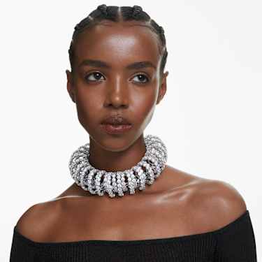 Constella choker, Round cut, White, Rhodium plated - Swarovski, 5694793