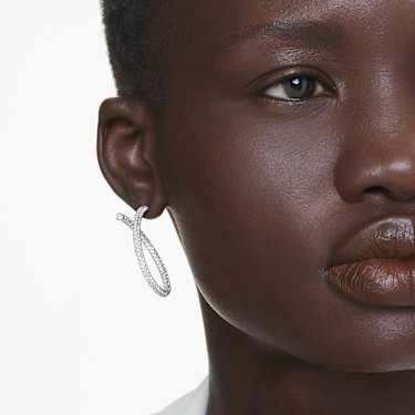 Dextera hoop earrings, Round cut, White, Rhodium plated - Swarovski, 5695939