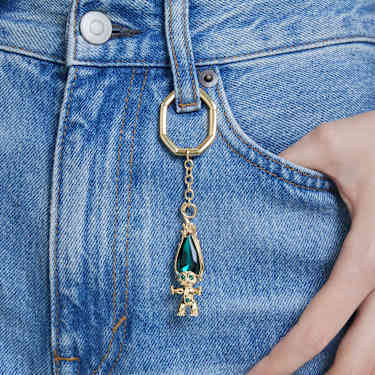 Good Luck Trolls key ring, Troll, Green, Gold-tone plated - Swarovski, 5696147