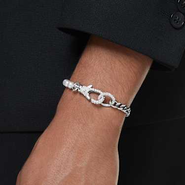 Dextera bracelet, Pavé, Crystal pearl, White, Rhodium plated by SWAROVSKI