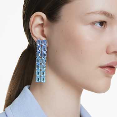 Millenia clip earrings, Octagon cut, Colour gradient, Long, Blue, Rhodium plated - Swarovski, 5696517
