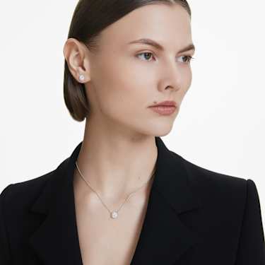 Eternity halo stud earrings, Lab-grown diamonds 0.75 ct tw, Round shape, 14K white gold - Swarovski, 5698155