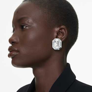 Lucent clip earrings, Octagon cut, White - Swarovski, 5698525