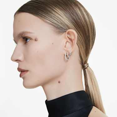 Eternity hoop earrings, Lab-grown diamonds 0.1 ct tw, Round shape, Small, 14K white gold - Swarovski, 5699029