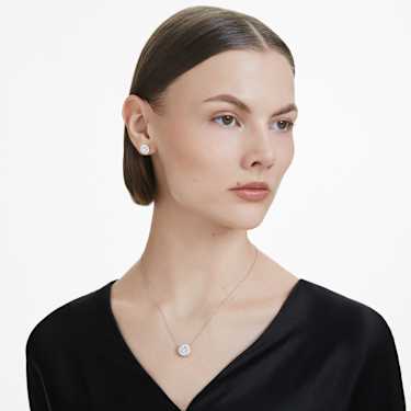 Eternity halo stud earrings, Lab-grown diamonds 2 ct tw, Round shape, 18K white gold - Swarovski, 5699185