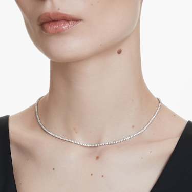 Eternity Tennis 項鏈, 總重 3 克拉培育鑽石, 圓形切割, 18K 金（白色） - Swarovski, 5699795