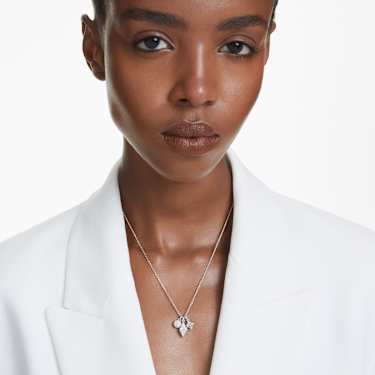 Dextera pendant, Round cut, Sphere and cube, White, Rhodium plated - Swarovski, 5700288