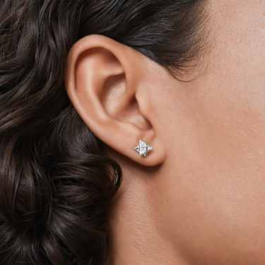 Peckové náušnice Dextera, Kulatý výbrus, Hvězda, Bílá, Pokoveno rhodiem - Swarovski, 5700322