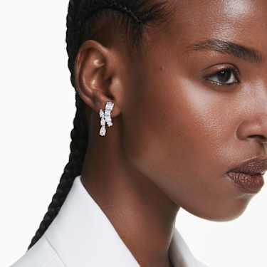 Pendants d'oreilles Matrix, Tailles variées, Blanches, Métal rhodié - Swarovski, 5700418