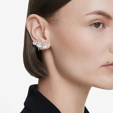 Millenia clip earrings, Octagon cut, White, Rhodium plated - Swarovski, 5701274