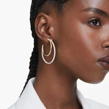 Hyperbola hoop earrings, Round cut, Medium, White, Mixed metal finish - Swarovski, 5702400