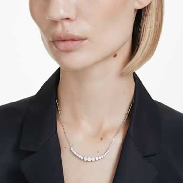 Matrix necklace, Gradient of round cuts, White, Rhodium plated - Swarovski, 5705396