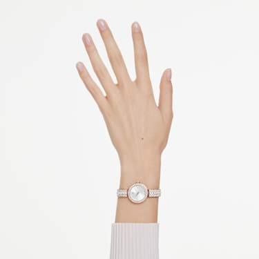 Matrix Pearl Bangle watch, Swiss Made, Crystal bracelet, White, Rose gold-tone finish - Swarovski, 5705406