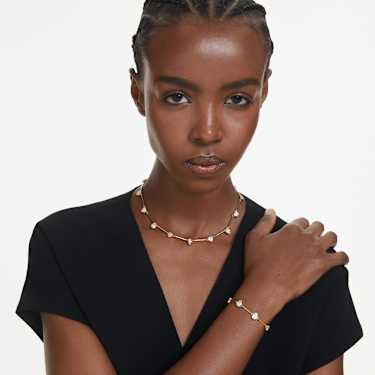 Imber Tennis necklace, Magnetic closure, Mixed cuts, White, Gold-tone plated - Swarovski, 5705481