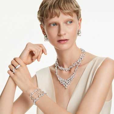 Otwarty pierścionek Constella, Kryształowa perła, Szlify okrągłe, Biały, Powłoka z rodu - Swarovski, 5705596