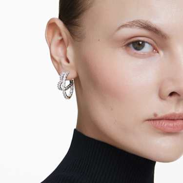 Obročasti uhani Matrix, Mešani rezi, Srce, Beli, Prevleka iz rodija - Swarovski, 5705748