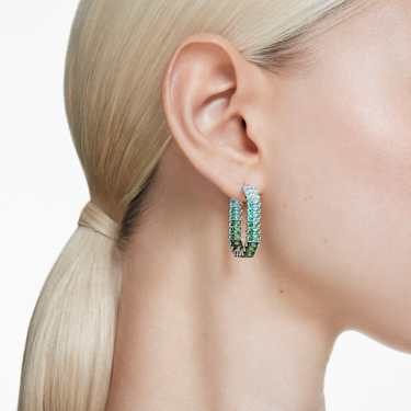 Anneaux d'oreilles Matrix, Taille baguette, Forme octogonale, Dégradé de couleur, Vertes, Métal rhodié - Swarovski, 5705787