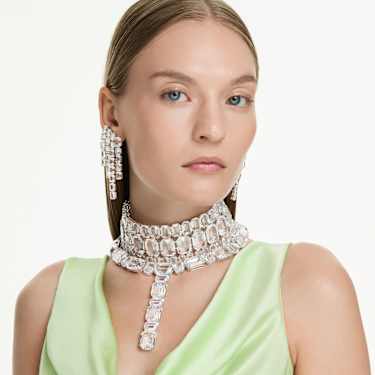 Millenia clip earrings, Octagon cut, Chandelier, White, Rhodium plated - Swarovski, 5705796
