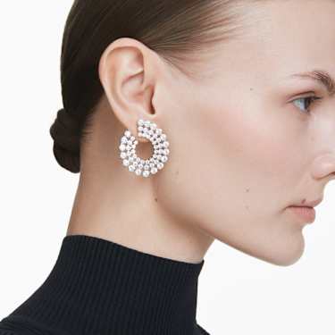 Cercei rotunzi Matrix, Diverse tăieturi rotunde, Albi, Placat cu rodiu - Swarovski, 5705834