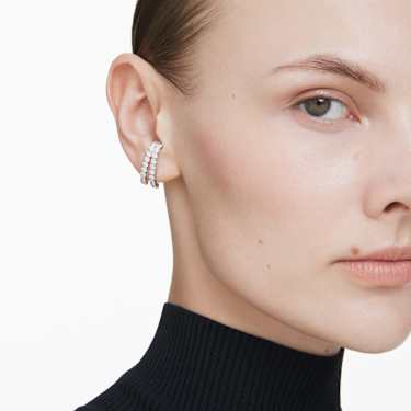 Manchettes d’oreilles Matrix, Taille ronde, Blanches, Métal rhodié - Swarovski, 5705835