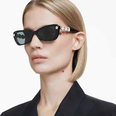 Ochelari de soare, Formă fluture, SK6033, Negri | Swarovski