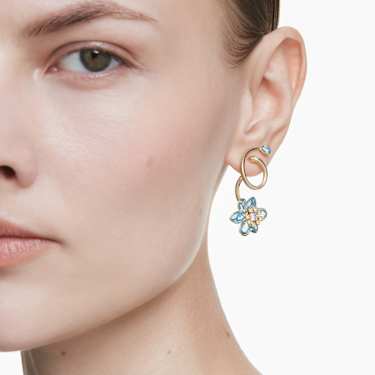 Idyllia 드롭 이어링, 비대칭 디자인, 믹스 컷, 꽃, 멀티컬러, 18K 골드 피니시 - Swarovski, 5709025