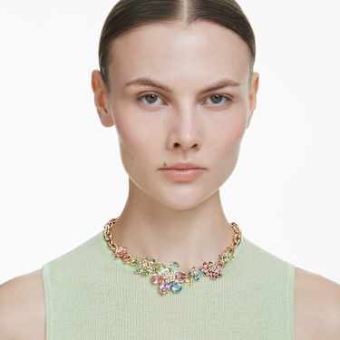 Idyllia 项链, 混合切割, 花朵, 流光溢彩, 金色饰面 - Swarovski, 5709030