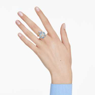 Bague ouverte Idyllia, Tailles variées, Fleur, Bleue, Placage de ton or - Swarovski, 5709031