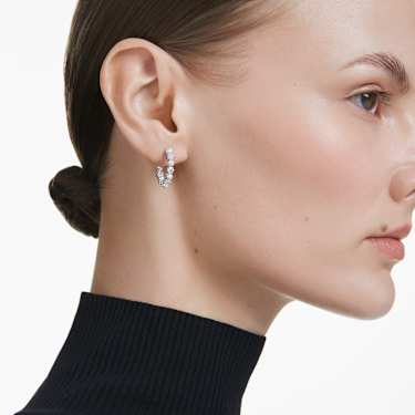 Pendants d'oreilles Matrix, Perle de cristal, Taille ronde, Blanches, Métal rhodié - Swarovski, 5709256