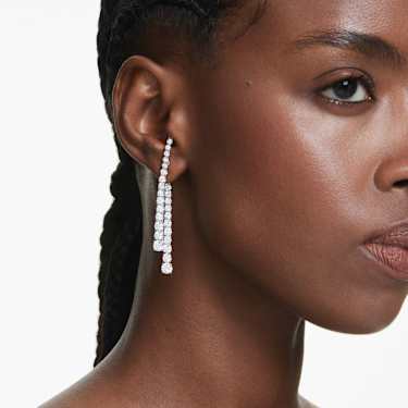 Matrix drop earrings, Gradient of round cuts, White, Rhodium plated - Swarovski, 5709257