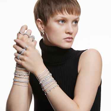 Anello Matrix Vittore, Taglio baguette, Bianco, Placcato rodio - Swarovski, 5709276