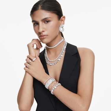 Anello Matrix Vittore, Taglio baguette, Bianco, Placcato rodio - Swarovski, 5709276