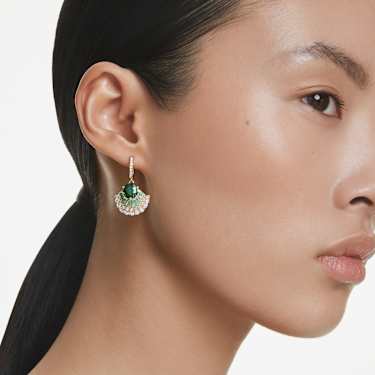 Idyllia drop earrings, Mixed cuts, Shell, Green, Gold-tone plated - Swarovski, 5709378