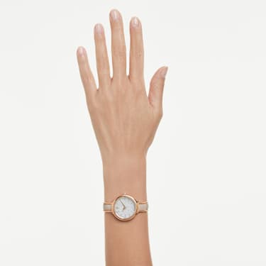 Ceas Crystalline bangle, Fabricat în Elveția, Brățară de metal, Bej, Finisaj în nuanță roz-aurie - Swarovski, 5709814