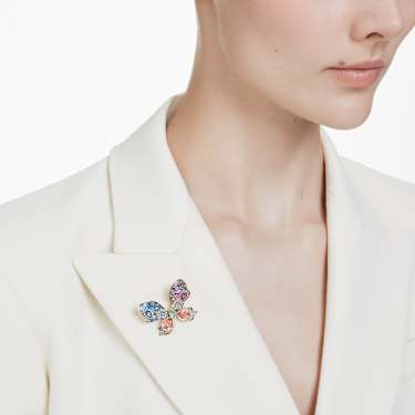 Idyllia pendant and brooch, Mixed cuts, Pavé, Butterfly, Multicolored, Gold-tone plated - Swarovski, 5709951