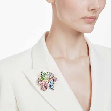 Pendentif et broche Idyllia, Tailles variées, Pavé, Fleur, Multicolores, Placage de ton or - Swarovski, 5709952
