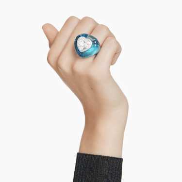 Dulcis cocktail ring, Heart cut, Pavé, Heart, Blue - Swarovski, 5709963