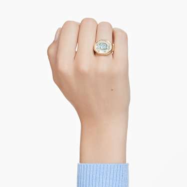 Chroma cocktail ring, Octagon cut, Blue, Gold-tone plated - Swarovski, 5710520