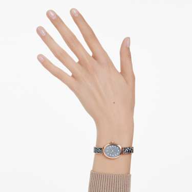 Crystal Rock Oval watch, Swiss Made, Crystal bracelet, Gray, Rose gold-tone finish - Swarovski, 5711695