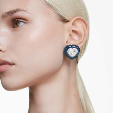 Pendientes de clip Dulcis, Talla de corazón, Pavé, Corazón, Azules, Baño de rodio - Swarovski, 5714385