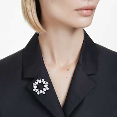 Broche Matrix, Lapidação pera, Branca, Lacado a ródio | Swarovski