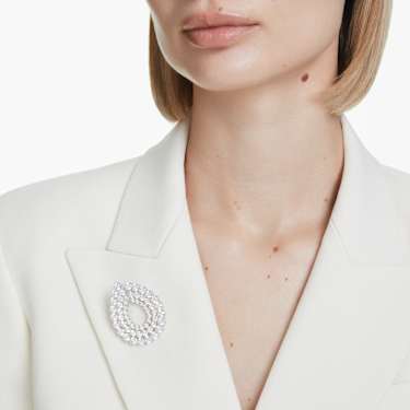 Matrix 브로치, 라운드 컷, 화이트, 로듐 플래팅 - Swarovski, 5714648