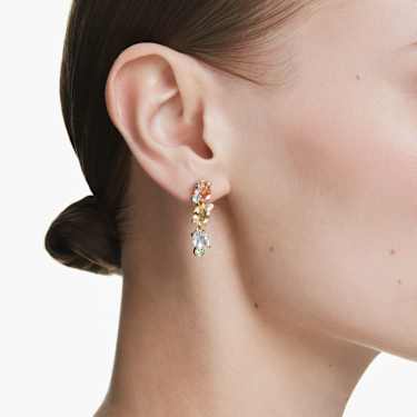 Gema 드롭 이어링, 비대칭 디자인, 믹스 컷, 멀티컬러, 골드 톤 플래팅 - Swarovski, 5714815
