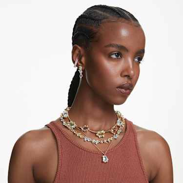 Gema drop earrings, Asymmetrical design, Mixed cuts, Multicolored, Gold-tone plated - Swarovski, 5714815