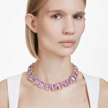 Millenia Tennis 項鏈, 超大Swarovski水晶, 八角形切割, 紫色, 鍍金色色調 - Swarovski, 5715330