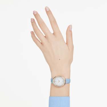 Imber watch, Swiss Made, Leather strap, Blue, Champagne gold-tone finish - Swarovski, 5717539