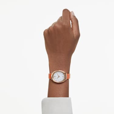 Imber 手錶, 瑞士製造, 真皮錶帶, 橙色, 玫瑰金色潤飾 - Swarovski, 5717543