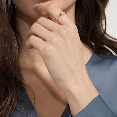 Prstan Attract, Kvadratni rez, Bel, Prevleka rožnato zlatega odtenka - Swarovski, 5717551