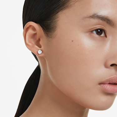 Clous d'oreilles Solitaire, Taille ronde, Blanches, Placage de ton or - Swarovski, 5717575