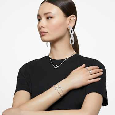 Stilla リング, ラウンドカット, パヴェ, ホワイト, シルバー系仕上げ